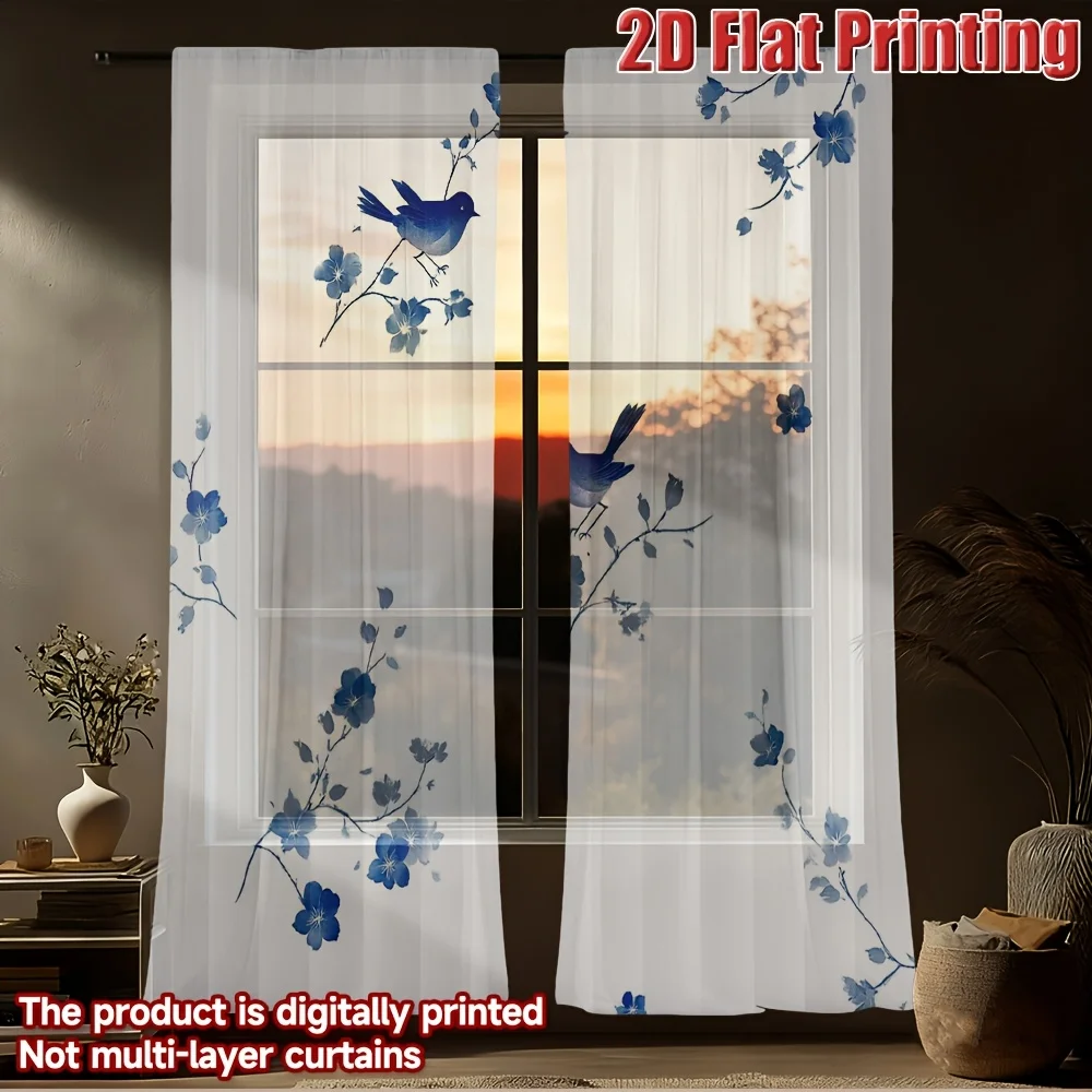 2pcs 2D FLAT Blue Birds And Flowers Pattern Sheer Curtains, Washable Window Drapes, with Rod Pocket Easy to Install
2pcs 2D FLAT Blue Birds And Flowers Pattern Sheer Curtains, Washable Window Drapes, with Rod Pocket Easy to Install