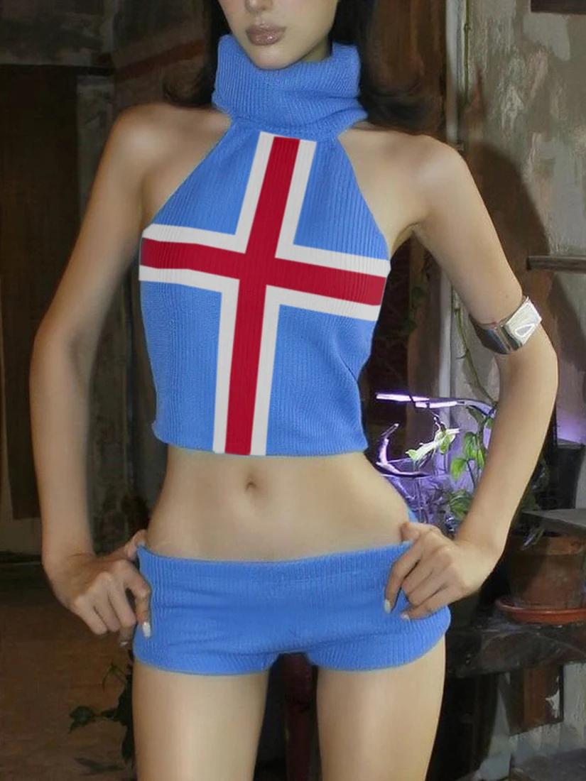 SylCue American Sle Hot Girl Cross Color Print High Collar Svel Vest Belly ow ort Pants Set Faionable Body ape
SylCue American Sle Hot Girl Cross Color Print High Collar Svel Vest Belly ow ort Pants Set Faionable Body ape
