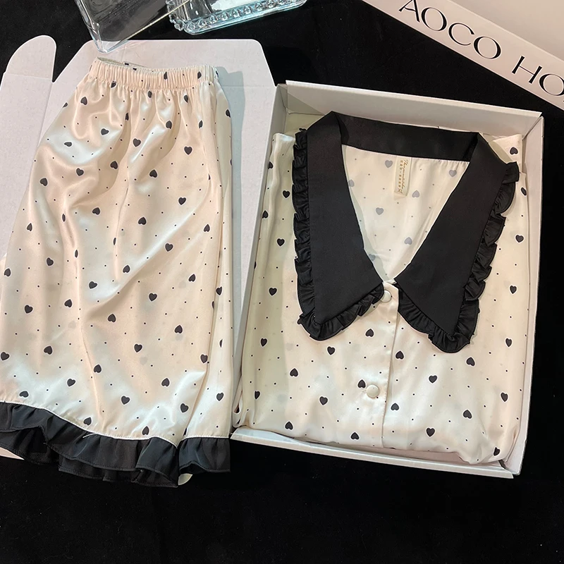 Ice Silk Pajamas Women's Short Sleeve Pants 2023 New Summer Thin Advanced Love Girl Home Suit Set Doll Collar Button Style M-xl
Ice Silk Pajamas Women's Short Sleeve Pants 2023 New Summer Thin Advanced Love Girl Home Suit Set Doll Collar Button Style M-xl