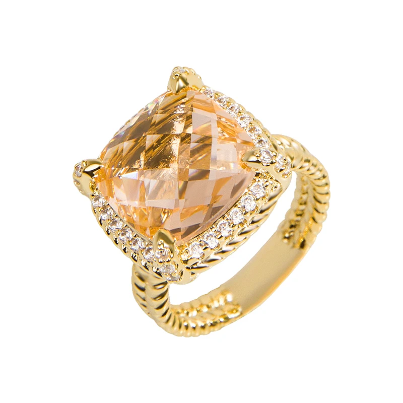 14mm Champagne Cushion Cut Cubic Zirconia Statement Ring for Women Trendy Gold Plated Brass Twsit Personalized Ring Jewelry
14mm Champagne Cushion Cut Cubic Zirconia Statement Ring for Women Trendy Gold Plated Brass Twsit Personalized Ring Jewelry