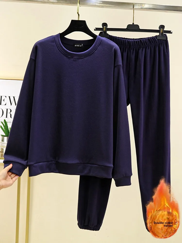 Double-Sided Fleece round Neck Fleece-Lined Sleepwear Set Women's Large Size Outdoor Wearable Home Clothes Sporty Style
Double-Sided Fleece round Neck Fleece-Lined Sleepwear Set Women's Large Size Outdoor Wearable Home Clothes Sporty Style