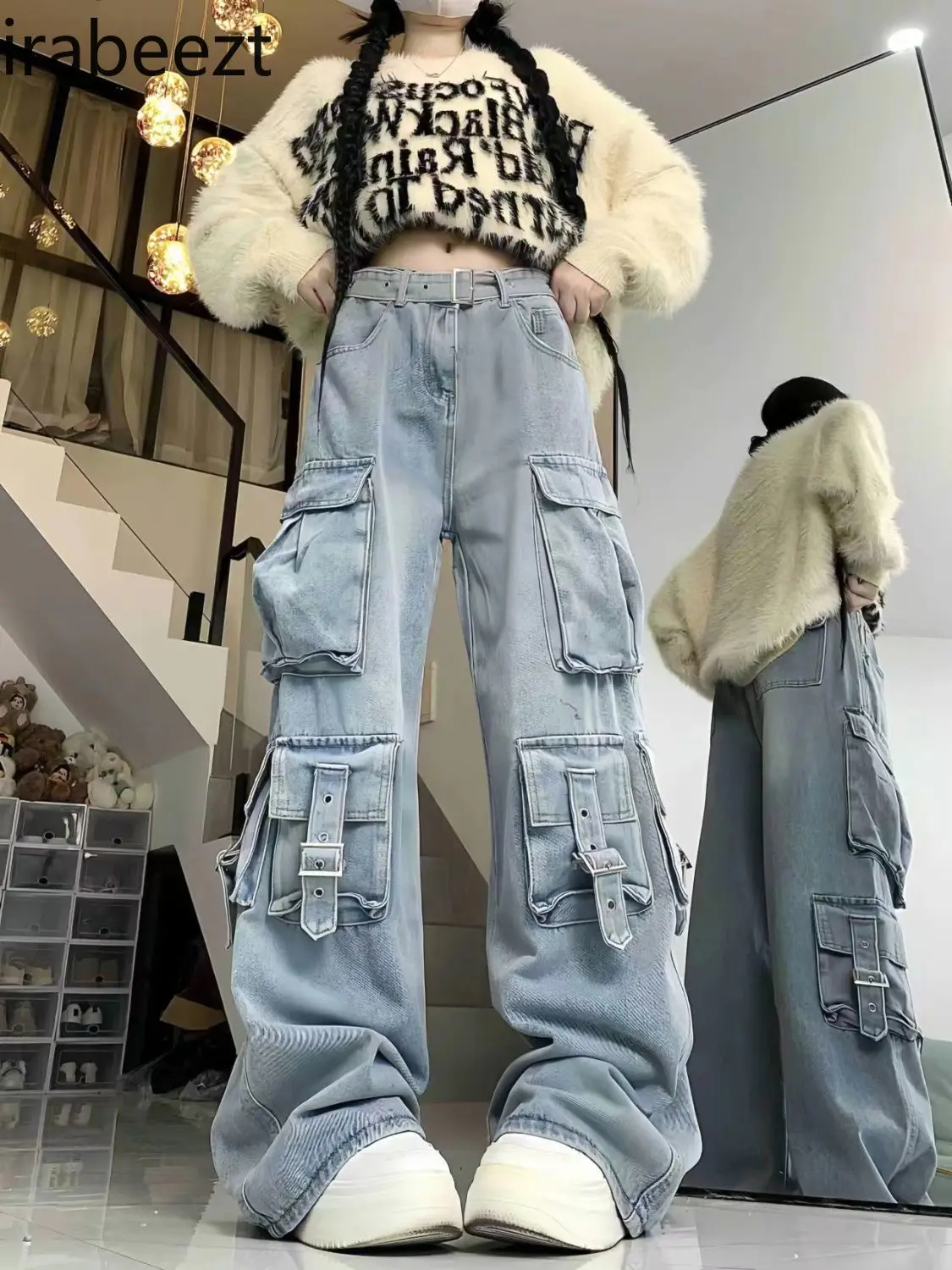 American High Street Multi-pocket High Waist Workwear Jeans for Women Autumn and Winter Design Loose Slim Wide Leg Trousers
American High Street Multi-pocket High Waist Workwear Jeans for Women Autumn and Winter Design Loose Slim Wide Leg Trousers
