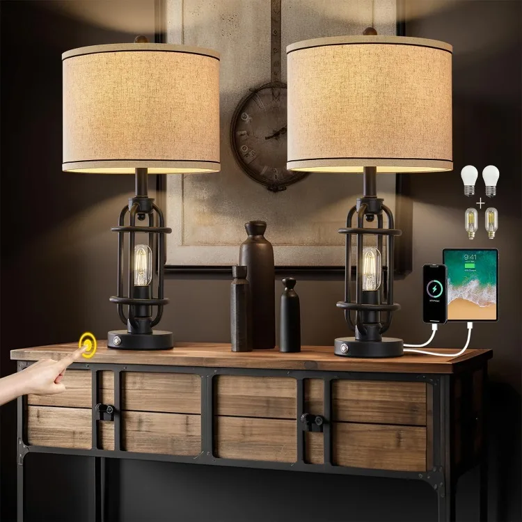 23.75'' Industrial Black Metal Table Lamps Living Room Lamp for Nightstand Set of 2 Bedside End Lamp Home Decor Touch
23.75'' Industrial Black Metal Table Lamps Living Room Lamp for Nightstand Set of 2 Bedside End Lamp Home Decor Touch