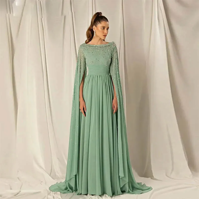 Graceful Mint Green Chiffon Formal Party Gowns Beading Dubai Prom Gowns Split Long Sleeve Formal Party Dress
Graceful Mint Green Chiffon Formal Party Gowns Beading Dubai Prom Gowns Split Long Sleeve Formal Party Dress