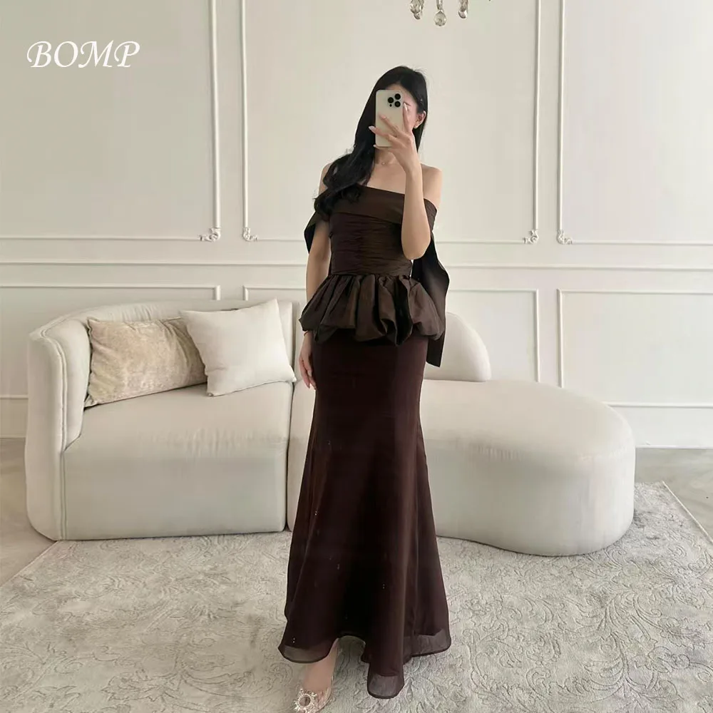 BOMP Elegant Brown Evening Dress Off Shoulder Tiered Draped Mermaid Chiffon Special Occasion Wedding Party Dresses Customized
BOMP Elegant Brown Evening Dress Off Shoulder Tiered Draped Mermaid Chiffon Special Occasion Wedding Party Dresses Customized
