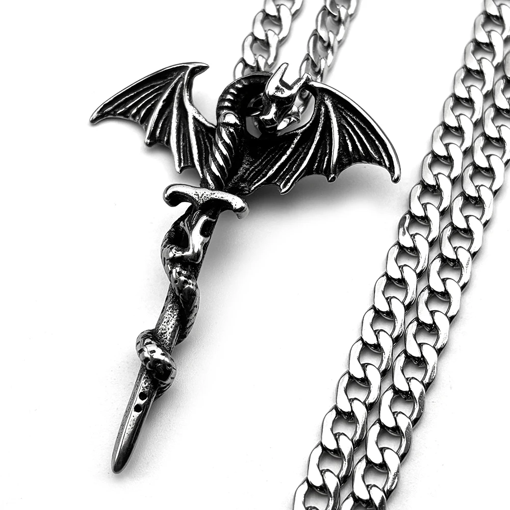 Goth Punk Pterosaurs Sword Flying Dragon Wings Pendant Necklace for Women Men Stainless Steel Silver Color Vintage Chain Jewelry
Goth Punk Pterosaurs Sword Flying Dragon Wings Pendant Necklace for Women Men Stainless Steel Silver Color Vintage Chain Jewelry