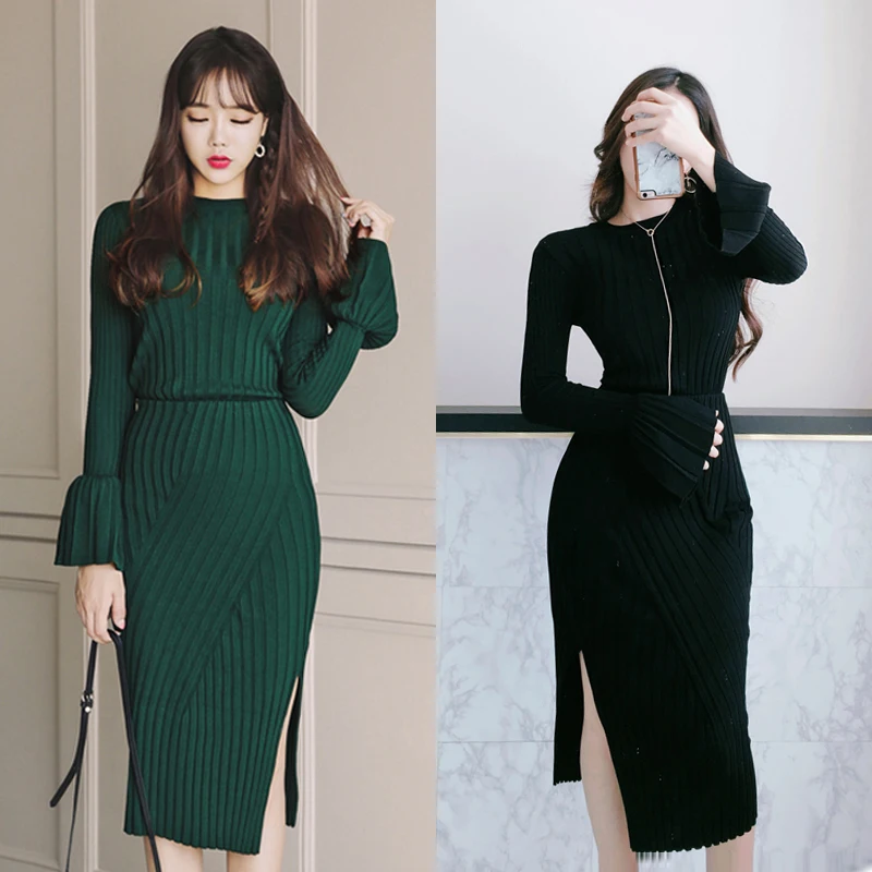 Korean New Autumn Winter Green Knitted Two Piece Set For Women O Neck Flare Sleeve Sweater Tops + Split Bodycon Midi Skirt Suits
Korean New Autumn Winter Green Knitted Two Piece Set For Women O Neck Flare Sleeve Sweater Tops + Split Bodycon Midi Skirt Suits