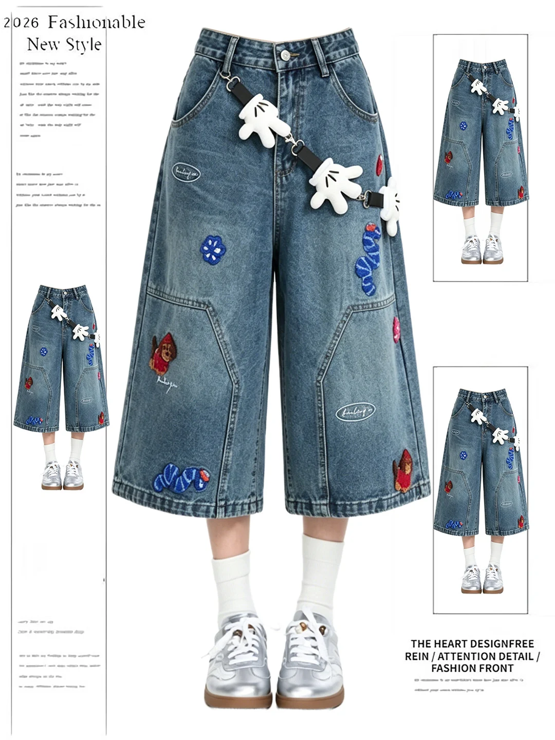 Retro American Dog Patchwork Denim Wide Leg Short Pants Women Summer Loose Slim Straight Cut High Waist Jeans Casual Blue
Retro American Dog Patchwork Denim Wide Leg Short Pants Women Summer Loose Slim Straight Cut High Waist Jeans Casual Blue