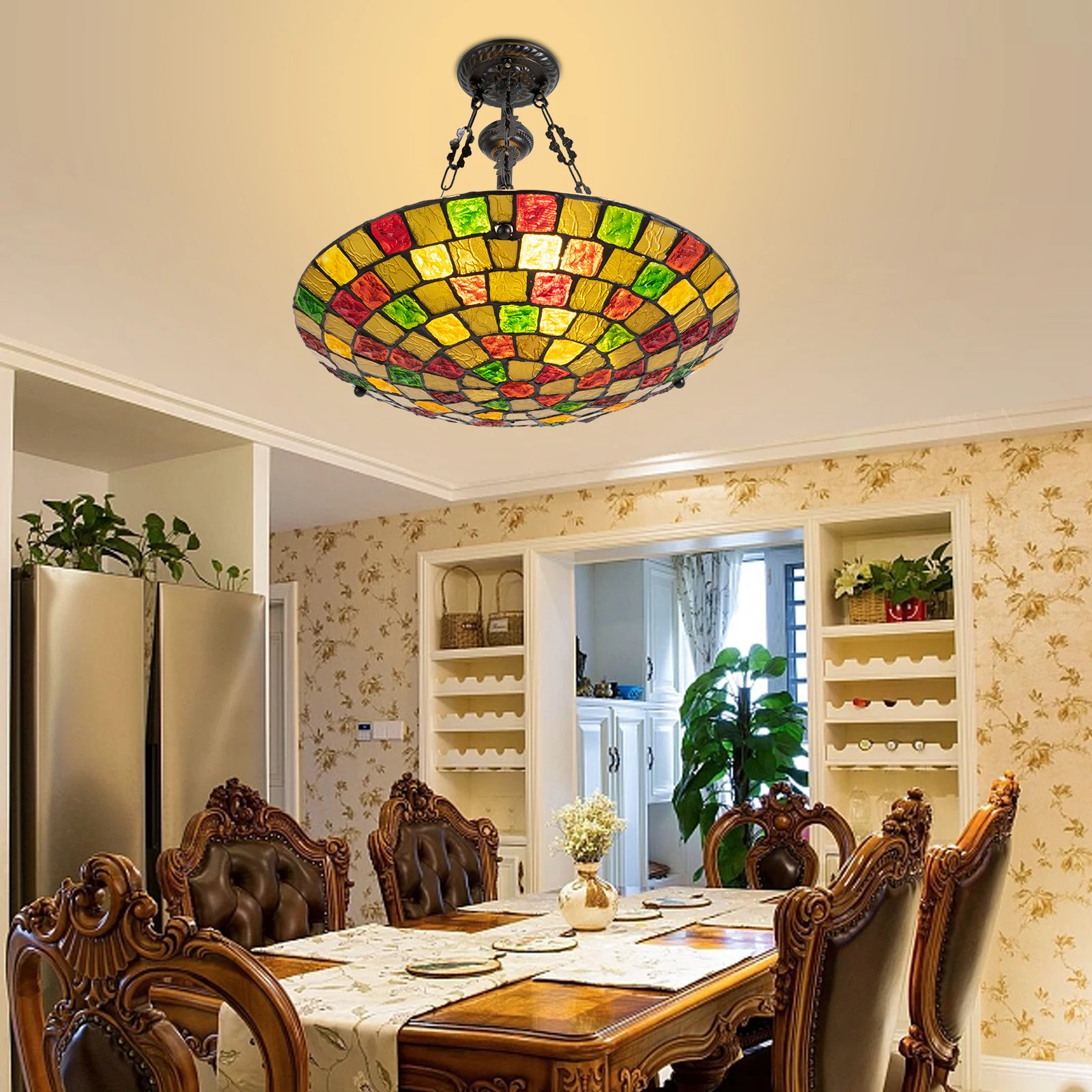 60W Tiffany Pendant Light Fixtures 20in Wide Stained Glass Inverted Ceiling Pendant 10-15m³ Illuminated Area Antique Style 5 Lights Hanging Lamp for Living Room/Kitchen/Entryway/Restaurants
60W Tiffany Pendant Light Fixtures 20in Wide Stained Glass Inverted Ceiling Pendant 10-15m³ Illuminated Area Antique Style 5 Lights Hanging Lamp for Living Room/Kitchen/Entryway/Restaurants