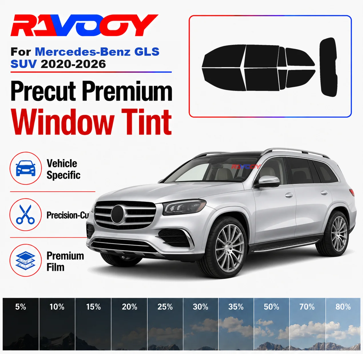 Premium Precut Window Tint Kit Front Windows Rear Windows Rear Windshield For Mercedes-Benz GLS SUV 2020-2026 Nano Ceramic Film
Premium Precut Window Tint Kit Front Windows Rear Windows Rear Windshield For Mercedes-Benz GLS SUV 2020-2026 Nano Ceramic Film