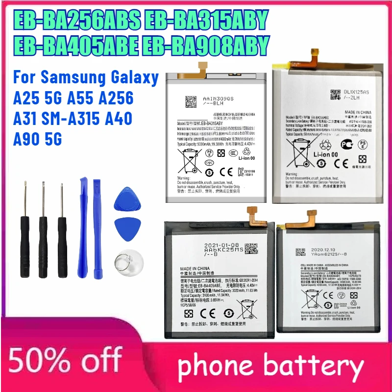 EB-BA256ABS EB-BA315ABY EB-BA405ABE EB-BA908ABY Phone Batter for Samsung Galaxy A25 5G A55 A256 A31 SM-A315 A40 A90 5G
EB-BA256ABS EB-BA315ABY EB-BA405ABE EB-BA908ABY Phone Batter for Samsung Galaxy A25 5G A55 A256 A31 SM-A315 A40 A90 5G