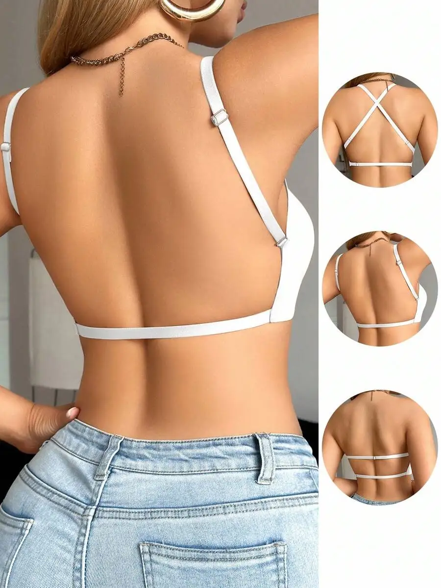 Women Deep V Neck Solid Color Spaghetti Strap Backless Bra Top
Women Deep V Neck Solid Color Spaghetti Strap Backless Bra Top