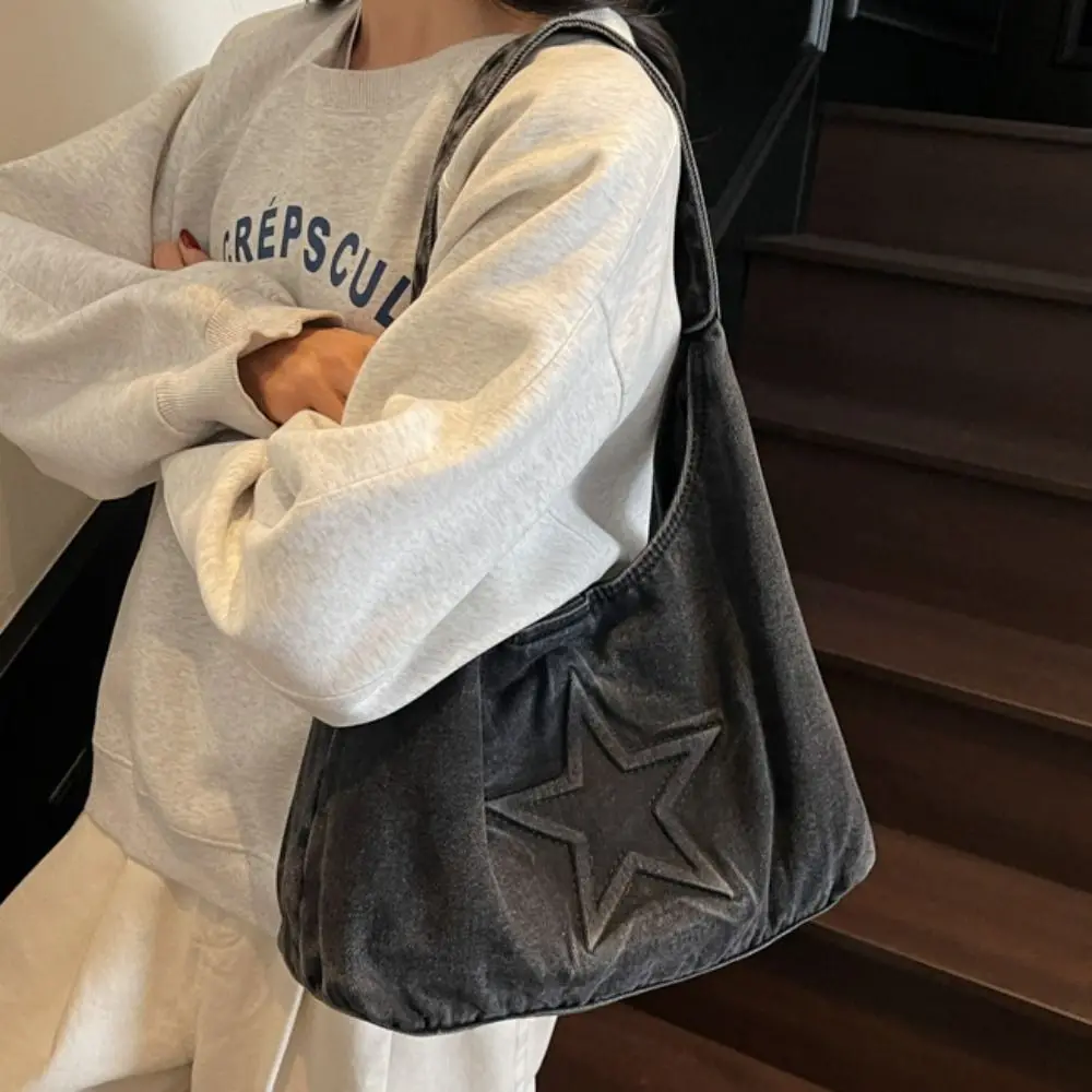 Темпераментная джинсовая сумка-тоут для отдыха, большая вместительная холщовая сумка на плечо со звездным узором, сумка-хобо, женская сумка в стиле Харадзюку
Темпераментная джинсовая сумка-тоут для отдыха, большая вместительная холщовая сумка на плечо со звездным узором, сумка-хобо, женская сумка в стиле Харадзюку