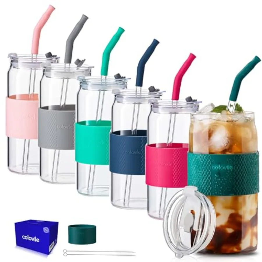 20oz Mixed Drinking Glasses with 6 Colors Thicken Reusable Glass Tumblers with Lids and Straws Removable Silicone Sleeve for Ho
20oz Mixed Drinking Glasses with 6 Colors Thicken Reusable Glass Tumblers with Lids and Straws Removable Silicone Sleeve for Ho