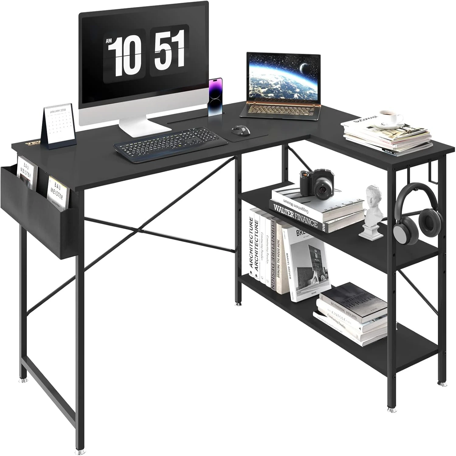 L Shaped Computer Desk 47'' Corner Desk with Shelves Bag Phone Slot and Headphone Hook L Shaped Office Desk Gaming Desk Reading
L Shaped Computer Desk 47'' Corner Desk with Shelves Bag Phone Slot and Headphone Hook L Shaped Office Desk Gaming Desk Reading