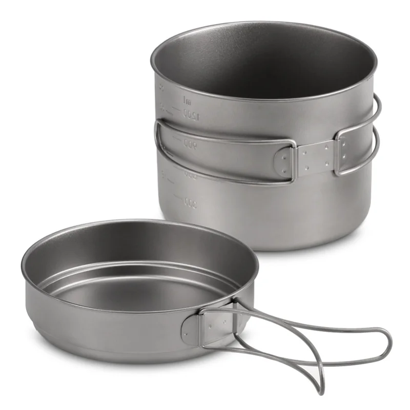 1100ML / 1600ML Titanium Pot Pan Set Super Lightweight Camping Cookware Set Portable Cooking Tool With Folding Handle
1100ML / 1600ML Titanium Pot Pan Set Super Lightweight Camping Cookware Set Portable Cooking Tool With Folding Handle