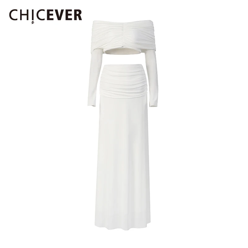 CHICEVER Solid Spliced Folds Two Piece Set Female Slash Neck Long Sleeve Top Minimalist Intellectual Women's Skirt Sets Summer
CHICEVER Solid Spliced Folds Two Piece Set Female Slash Neck Long Sleeve Top Minimalist Intellectual Women's Skirt Sets Summer