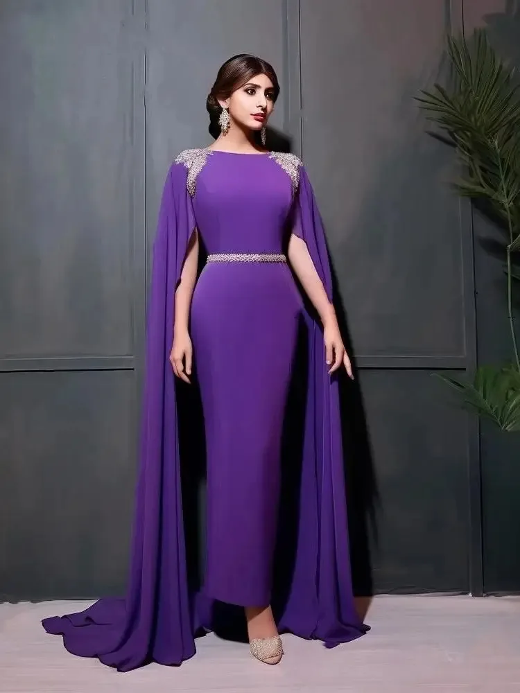 Purple Chiffon O-Neck Mermaid Prom Dress Long Sleeves Dubai Arabic Party Evening Gown Ankle Length Occasion Gowns
Purple Chiffon O-Neck Mermaid Prom Dress Long Sleeves Dubai Arabic Party Evening Gown Ankle Length Occasion Gowns
