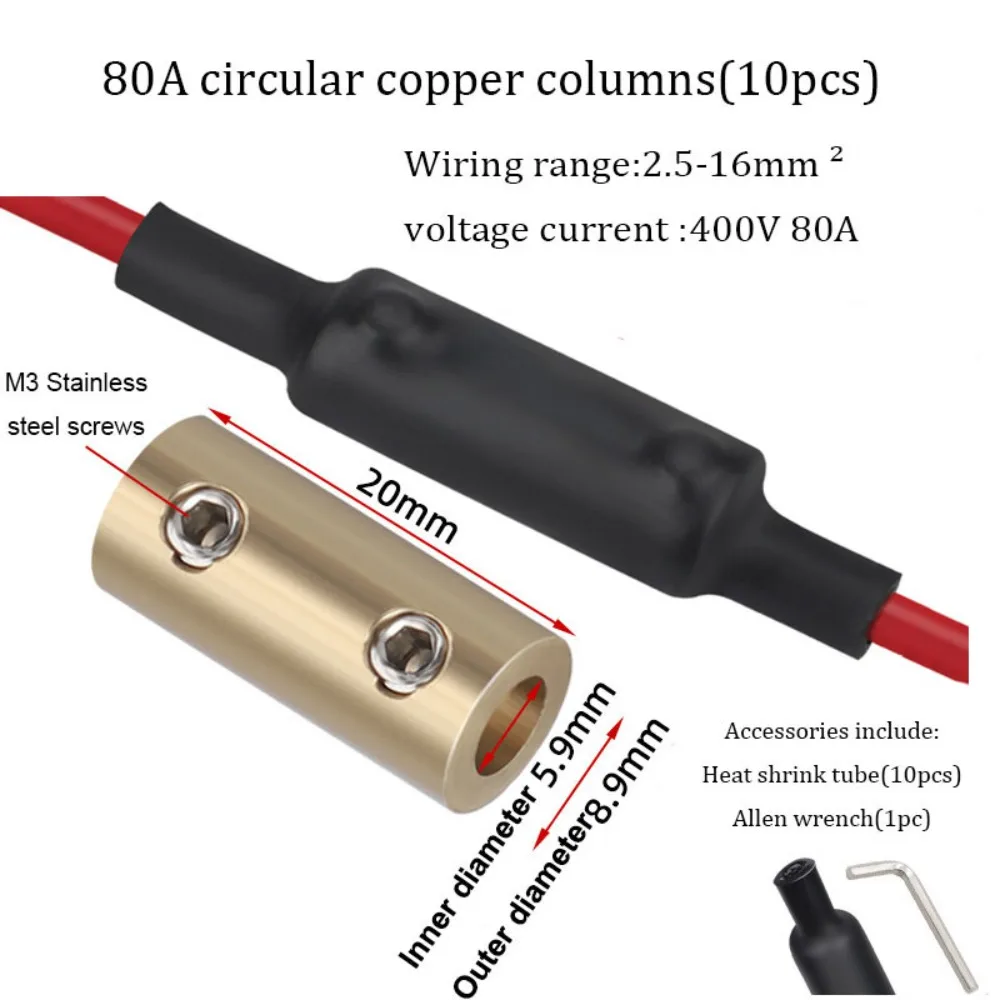 10/20/60A Brass Terminal Block High Current High Power Electrical Wire Connector Waterproof with Heat Shrink Tubing
10/20/60A Brass Terminal Block High Current High Power Electrical Wire Connector Waterproof with Heat Shrink Tubing