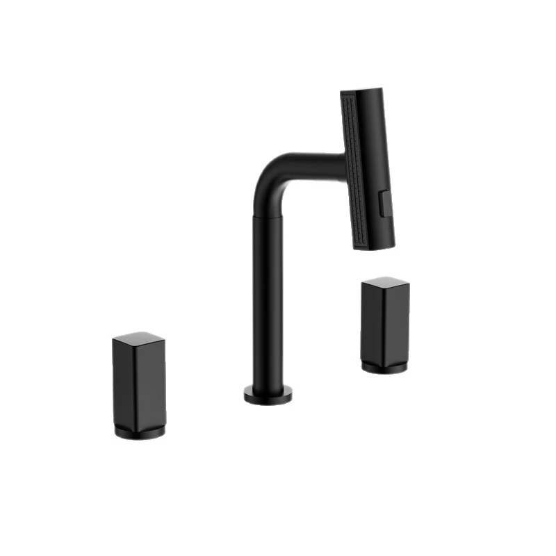 Смеситель для раковины с тремя отверстиями, кран для раковины с двойной ручкой, выдвижной смеситель для раковины с двойным управлением, серый 
Смеситель для раковины с тремя отверстиями, кран для раковины с двойной ручкой, выдвижной смеситель для раковины с двойным управлением, серый