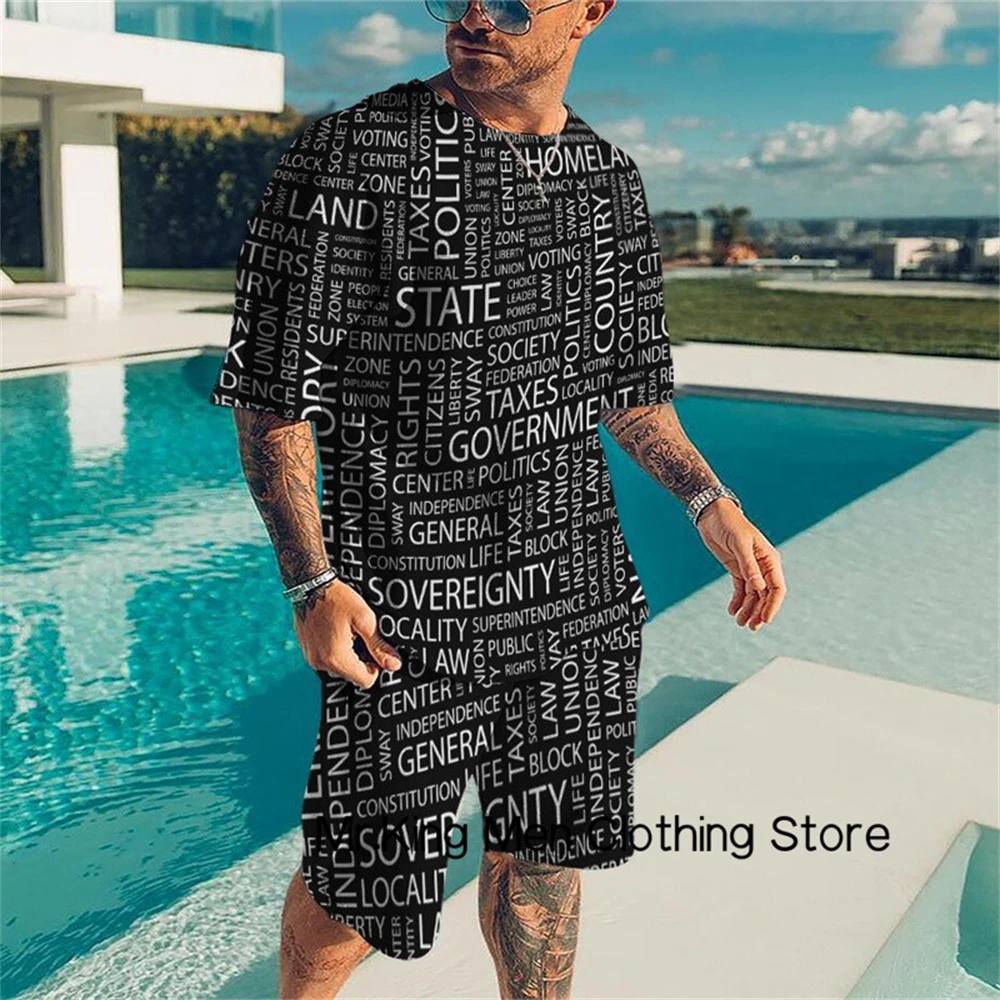 Men's Summer T-shirt Suit Striped Letters Casual Sports Style 3D Digital Printing Short-Sleeve Shorts Suit Fashion 2-piece Suit
Men's Summer T-shirt Suit Striped Letters Casual Sports Style 3D Digital Printing Short-Sleeve Shorts Suit Fashion 2-piece Suit