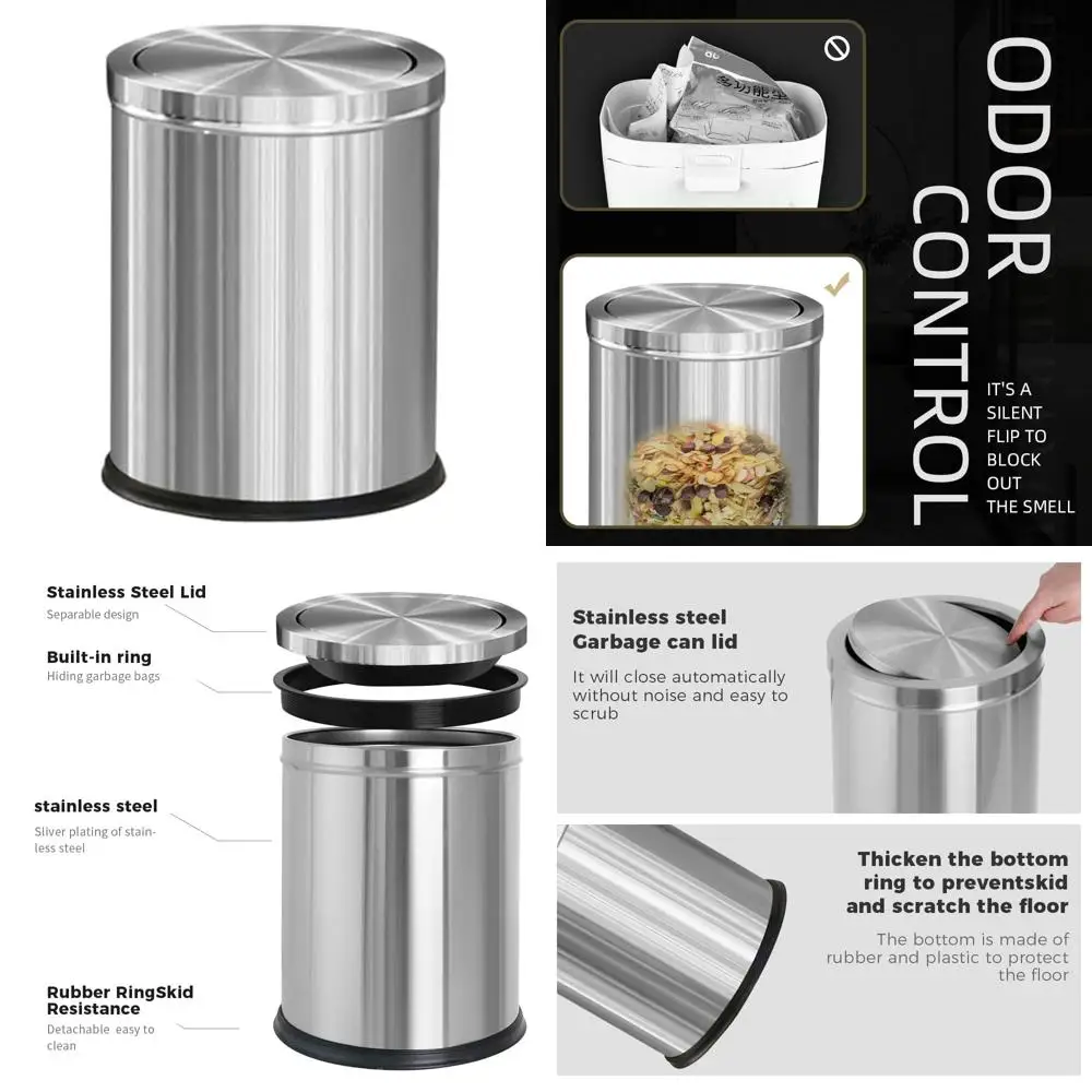 Stainless Steel Bathroom Trash Can with Flip Lid - 15 Liter Capacity, Brushed Nickel Garbage Can for Bedrooms
Stainless Steel Bathroom Trash Can with Flip Lid - 15 Liter Capacity, Brushed Nickel Garbage Can for Bedrooms