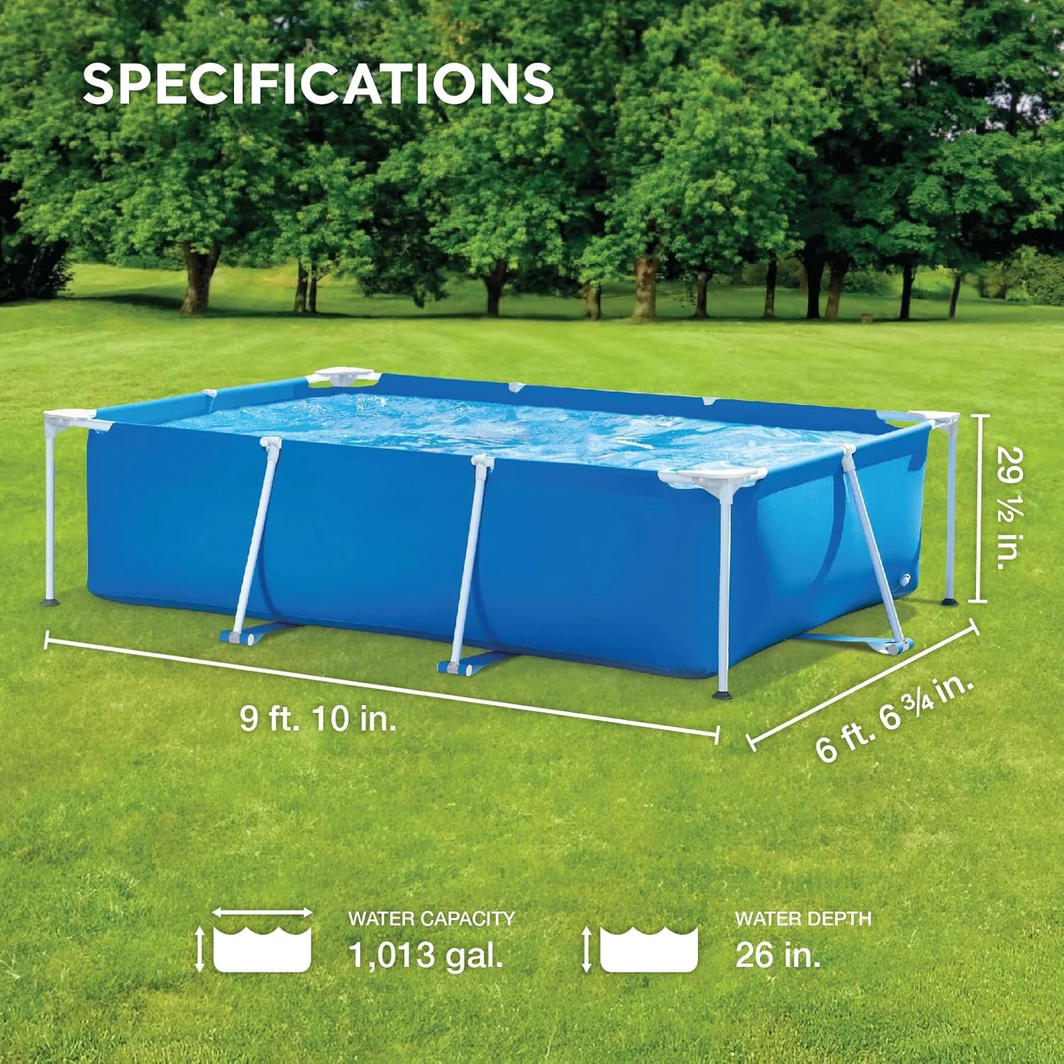 9.8' x 79" x 29.5" Rectangular Frame Above Ground Outdoor Backyard Swimming Pool with Flow Control Valve for Quick Draining
9.8' x 79" x 29.5" Rectangular Frame Above Ground Outdoor Backyard Swimming Pool with Flow Control Valve for Quick Draining