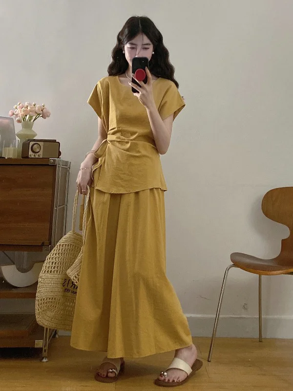 plus Size Women's Summer Fashion Set Yellow Slimming Waist Cuts Flattering Pear Shape Short Sleeve round Neck Two-Piece Ensemble
plus Size Women's Summer Fashion Set Yellow Slimming Waist Cuts Flattering Pear Shape Short Sleeve round Neck Two-Piece Ensemble