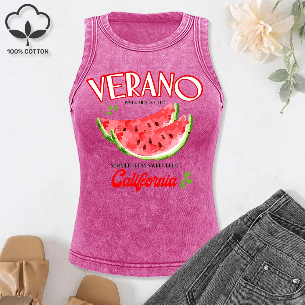 Verano California Summer Watermelon Printing Washed Tank Tops Women Fashion Cotton Clothes Summer Hip Hop Sleeveless Vests
Verano California Summer Watermelon Printing Washed Tank Tops Women Fashion Cotton Clothes Summer Hip Hop Sleeveless Vests