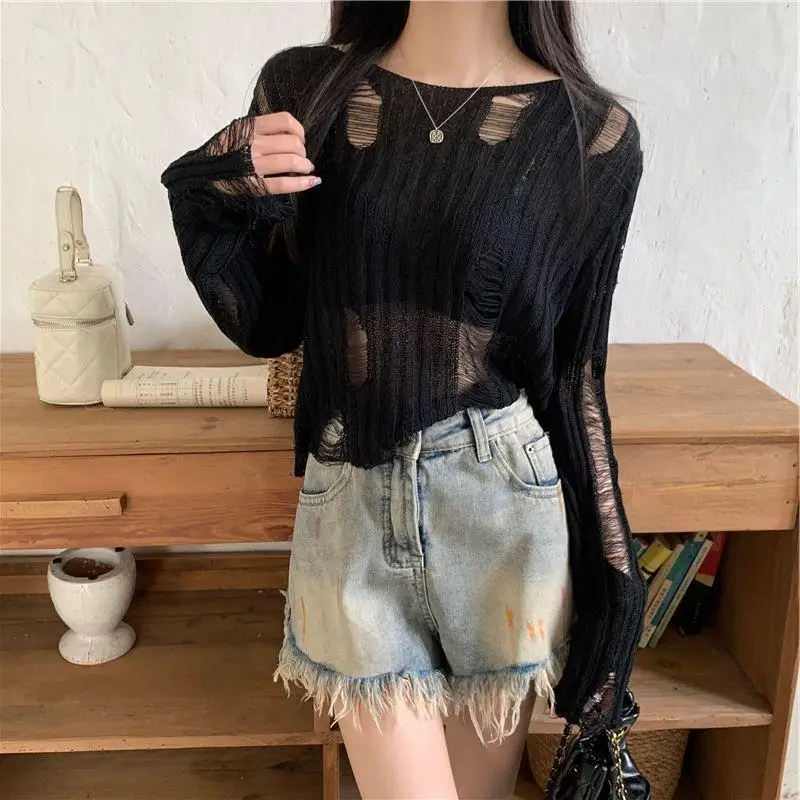 Pure Desire Style Hollow Out Distressed Long Sleeve Knit Sweater for Women2024Summer Petite Short Chic Stunning Top Trend
Pure Desire Style Hollow Out Distressed Long Sleeve Knit Sweater for Women2024Summer Petite Short Chic Stunning Top Trend