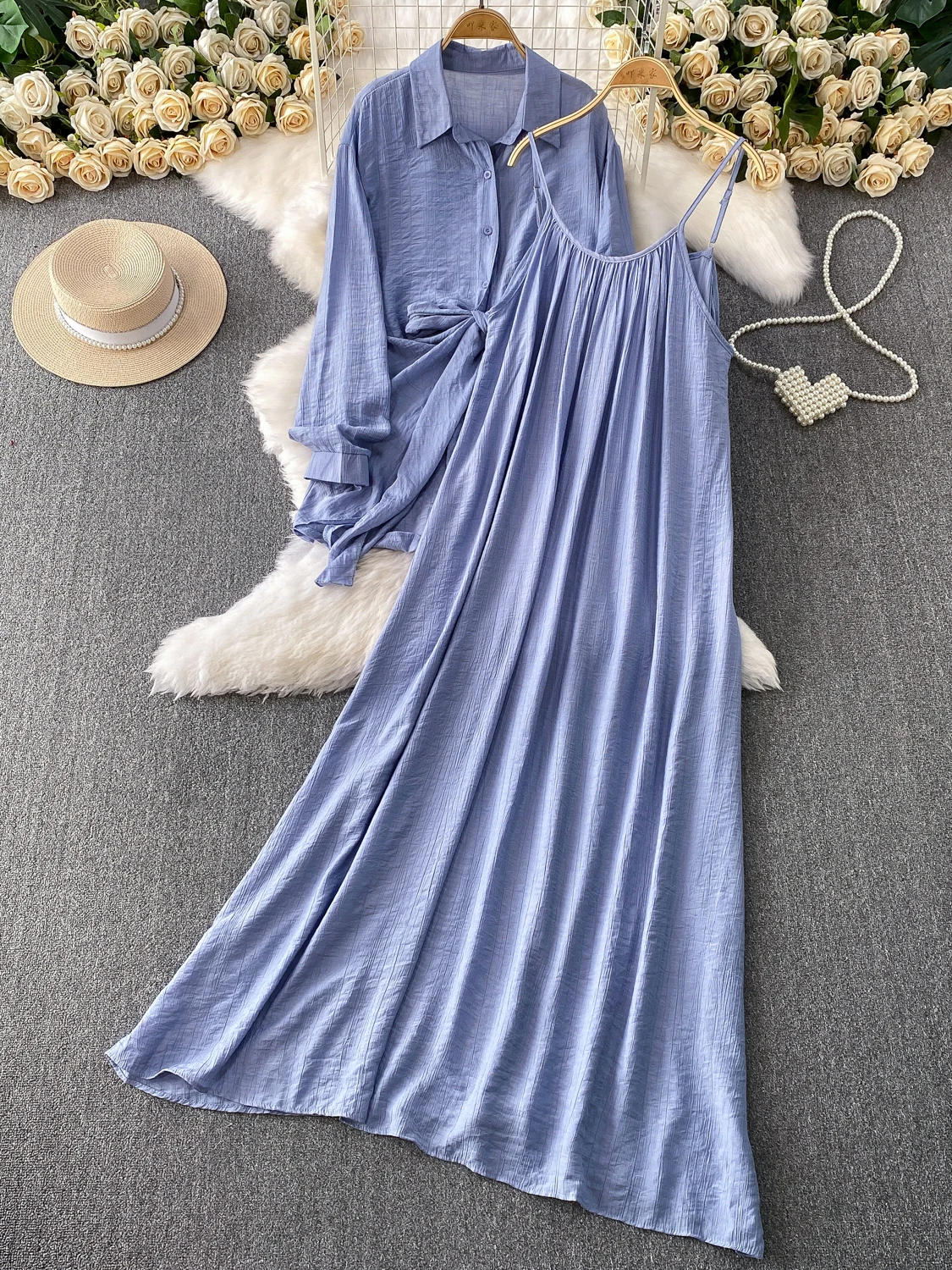Pink Design Sense Gentle Wind Knot Turn-down Collar Casual Loose Slimming Strap Dr Set Women's Faion Ensemble
Pink Design Sense Gentle Wind Knot Turn-down Collar Casual Loose Slimming Strap Dr Set Women's Faion Ensemble