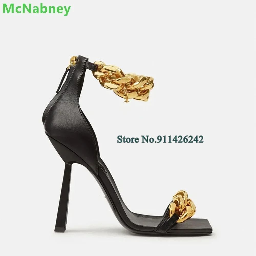 Сандалии на молнии с металлической цепочкой и квадратным носком для женщин, роскошные дизайнерские однотонные модные туфли на тонком высоком каблуке для подиума
Сандалии на молнии с металлической цепочкой и квадратным носком для женщин, роскошные дизайнерские однотонные модные туфли на тонком высоком каблуке для подиума