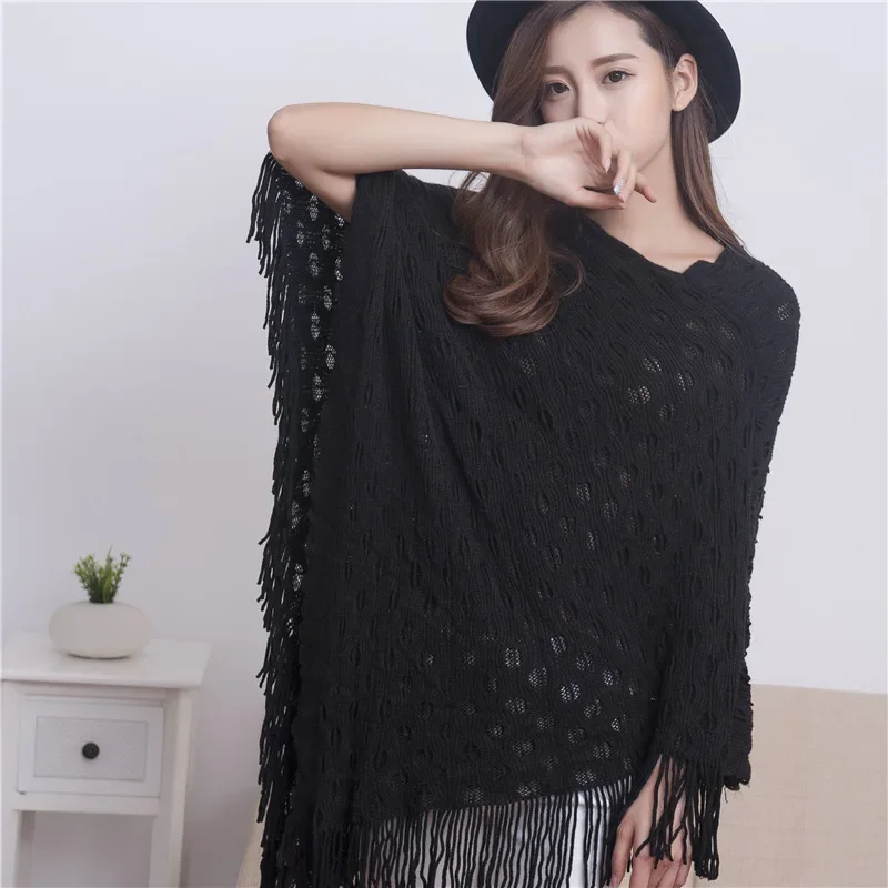 2022 Spring Autumn New Double-layer Irregular Shawl Hollowed Out Tassel Lattice Cloak Versatile Loose Pullover Poncho Black
2022 Spring Autumn New Double-layer Irregular Shawl Hollowed Out Tassel Lattice Cloak Versatile Loose Pullover Poncho Black