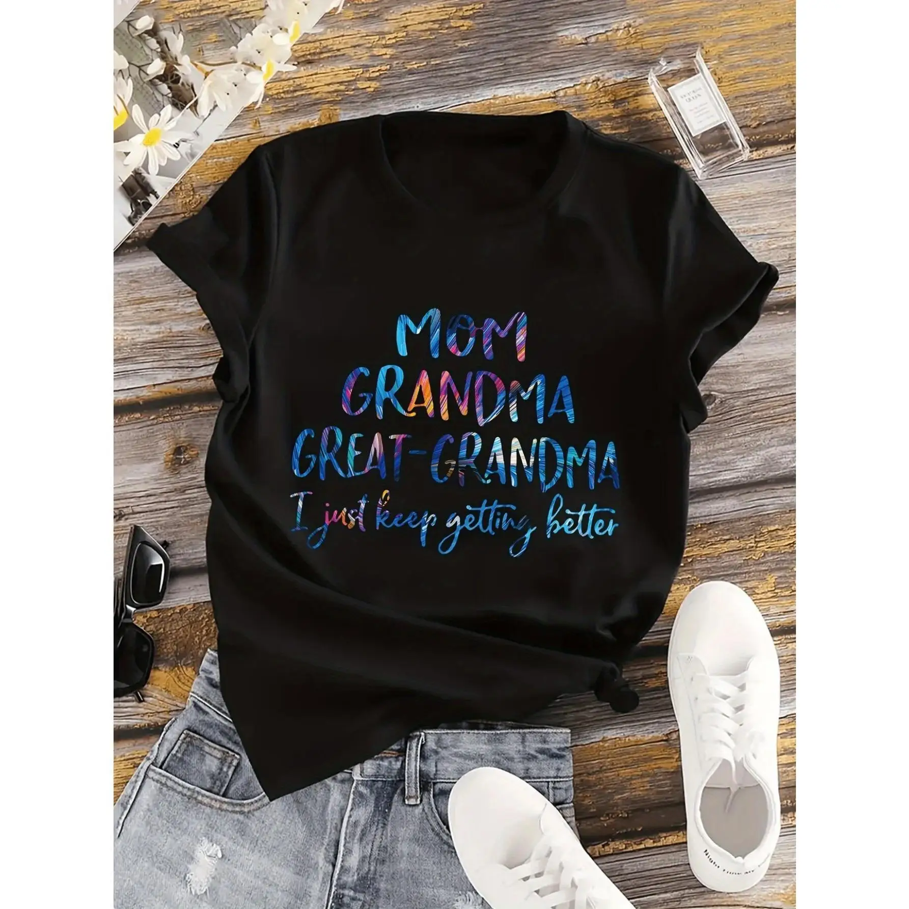 Women's "Mom Grandma Great Grandma" Graphic Print Cotton T-Shirt - Loose Fit Short Sleeve Round Neck Casual Top, Breathable
Women's "Mom Grandma Great Grandma" Graphic Print Cotton T-Shirt - Loose Fit Short Sleeve Round Neck Casual Top, Breathable