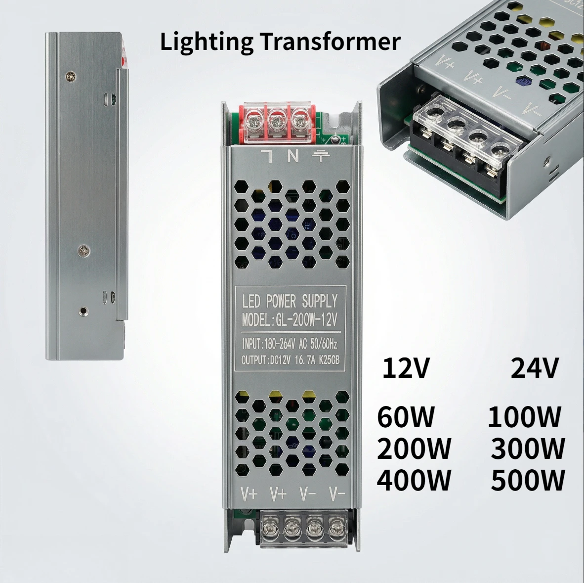 Lighting Transformer AC/DC12V 24V LED Power Supply 60W 100W 200W 300W 400W 500W LED Driver Converter for Slim LED Strip Lighting
Lighting Transformer AC/DC12V 24V LED Power Supply 60W 100W 200W 300W 400W 500W LED Driver Converter for Slim LED Strip Lighting