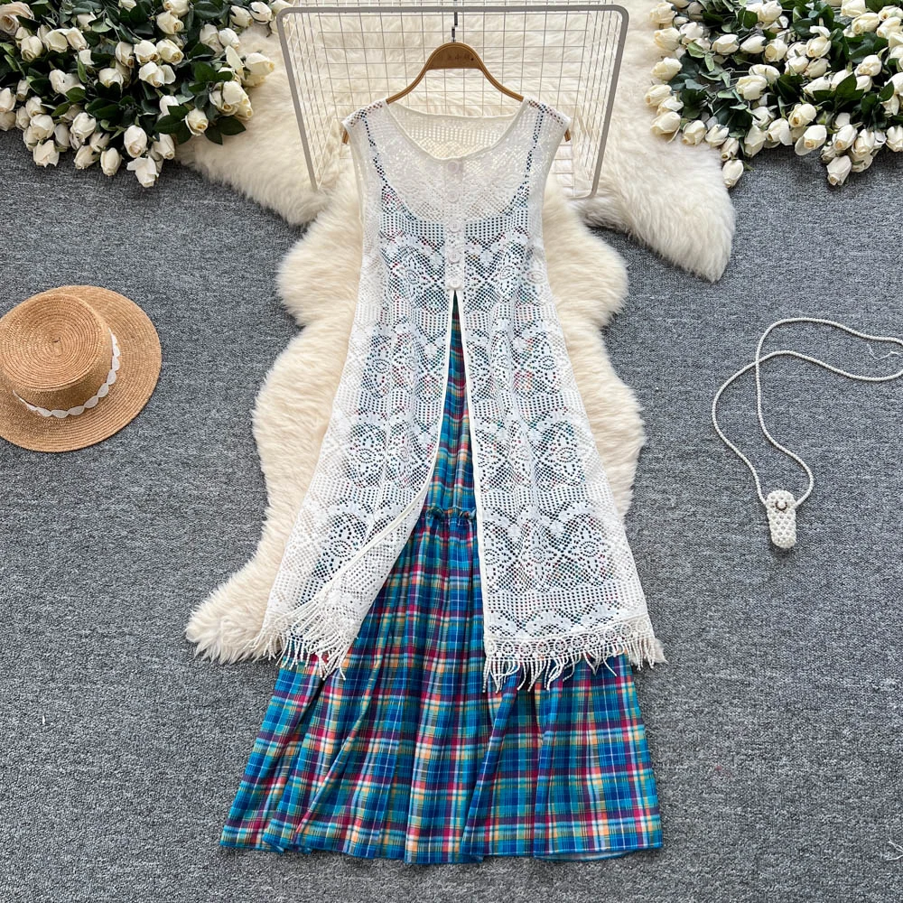 French chic Plaid loose slim fairycore dress women's summer waist Beach dresses women clothing
French chic Plaid loose slim fairycore dress women's summer waist Beach dresses women clothing