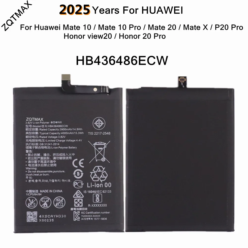2025 Years HB436486ECW Battery For Honor view20 /Honor 20 Pro Huawei P20 Pro Mate 10 Pro /Mate 20 /Mate X Phone Batteria
2025 Years HB436486ECW Battery For Honor view20 /Honor 20 Pro Huawei P20 Pro Mate 10 Pro /Mate 20 /Mate X Phone Batteria