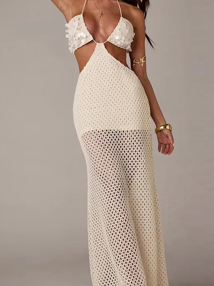Elegant Halter Sleeveless Bikini Dress Sexy Backless Hollow Out Cover-Up Dress Women Fashion Crochet Knit Solid Slim Long Dress
Elegant Halter Sleeveless Bikini Dress Sexy Backless Hollow Out Cover-Up Dress Women Fashion Crochet Knit Solid Slim Long Dress