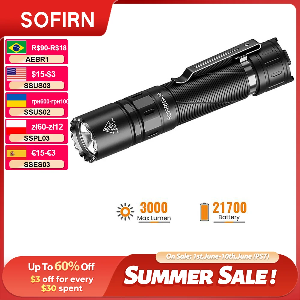SOFIRN SK30 2800LM Tactical Flashlight SFT70 LED Light 6500K 21700 USB C Rechargeable Torch Double Switch(Local Warehouse )
SOFIRN SK30 2800LM Tactical Flashlight SFT70 LED Light 6500K 21700 USB C Rechargeable Torch Double Switch(Local Warehouse )