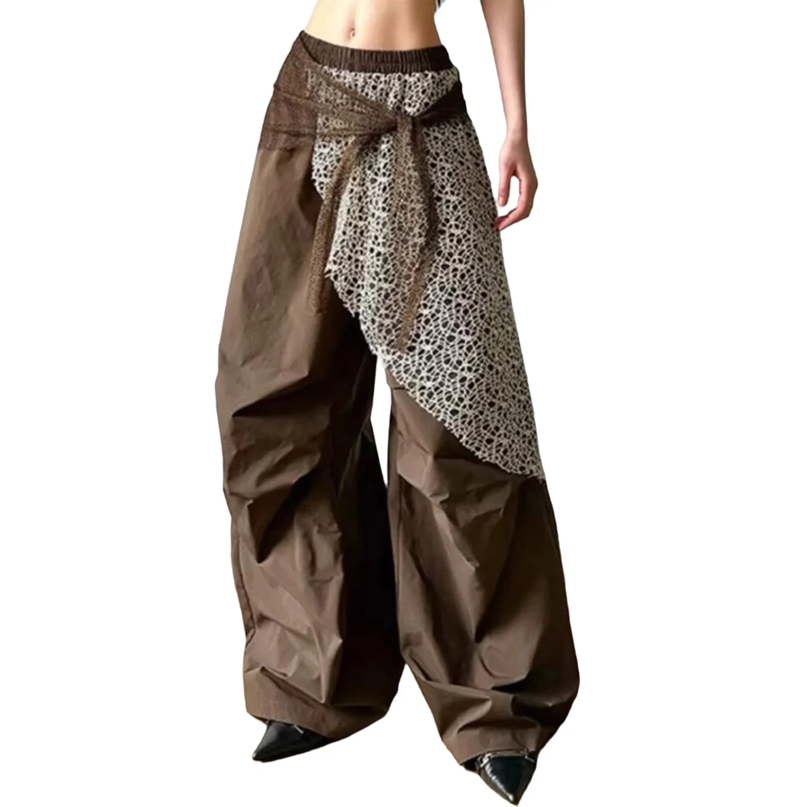 Womens Stylish Long Pants Irregular Lace Overlay Elastic Waistband Wide Leg Pants Y2K Trousers for Vacation Daily Streetwear
Womens Stylish Long Pants Irregular Lace Overlay Elastic Waistband Wide Leg Pants Y2K Trousers for Vacation Daily Streetwear
