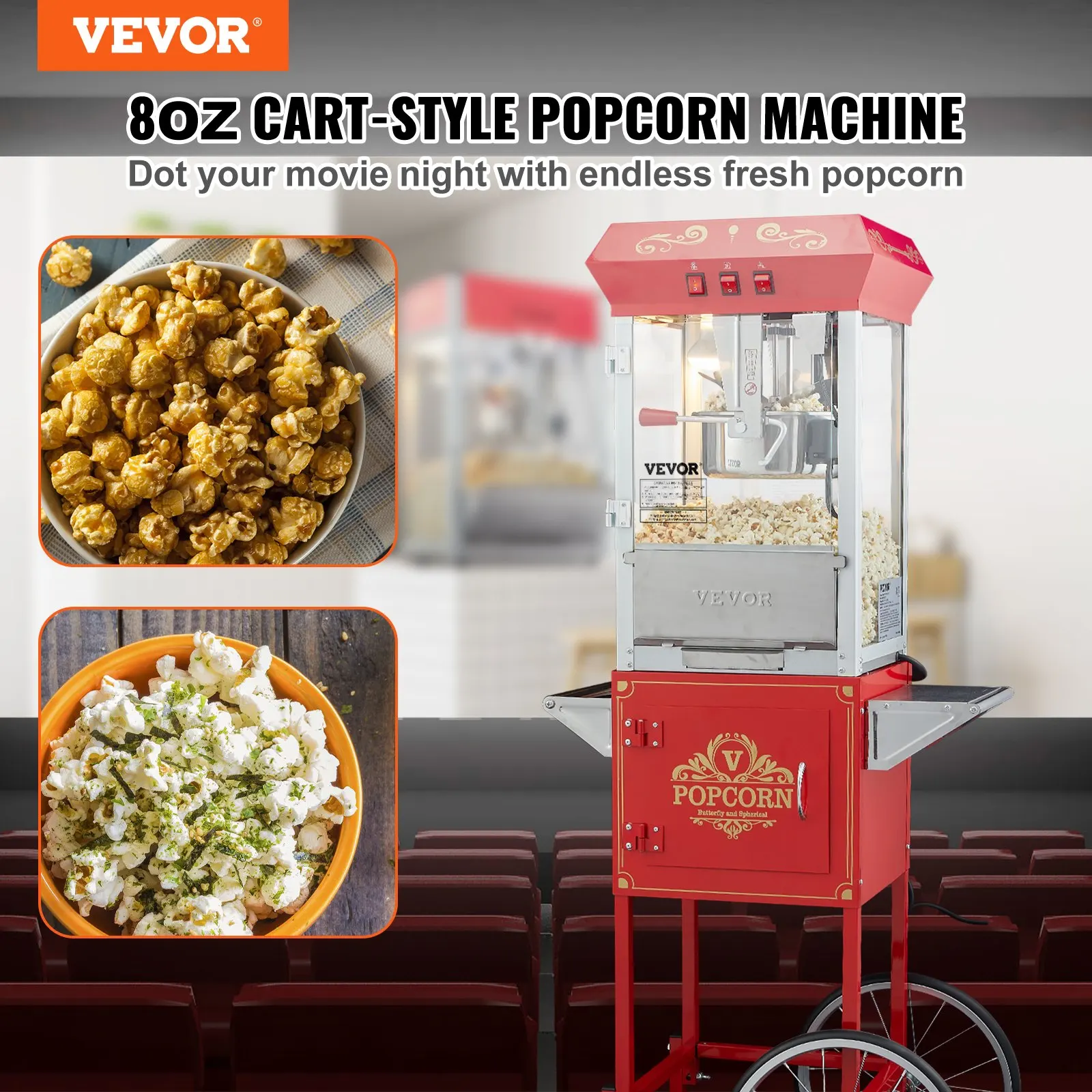 Popcorn Popper Machine 8 Oz Popcorn Maker With Cart 850W 48 Cups Red
Popcorn Popper Machine 8 Oz Popcorn Maker With Cart 850W 48 Cups Red