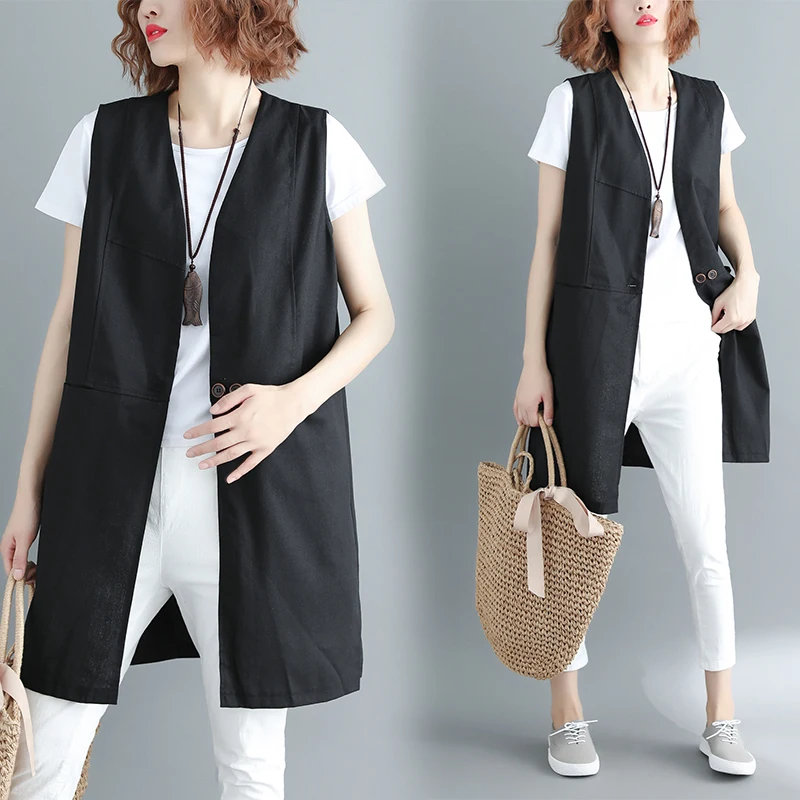 Bla Linen Vest Top Women's Mid-Length Jaet Outerwear Single Brand Commute Sle V-Ne Pure Color Workwear Summer
Bla Linen Vest Top Women's Mid-Length Jaet Outerwear Single Brand Commute Sle V-Ne Pure Color Workwear Summer