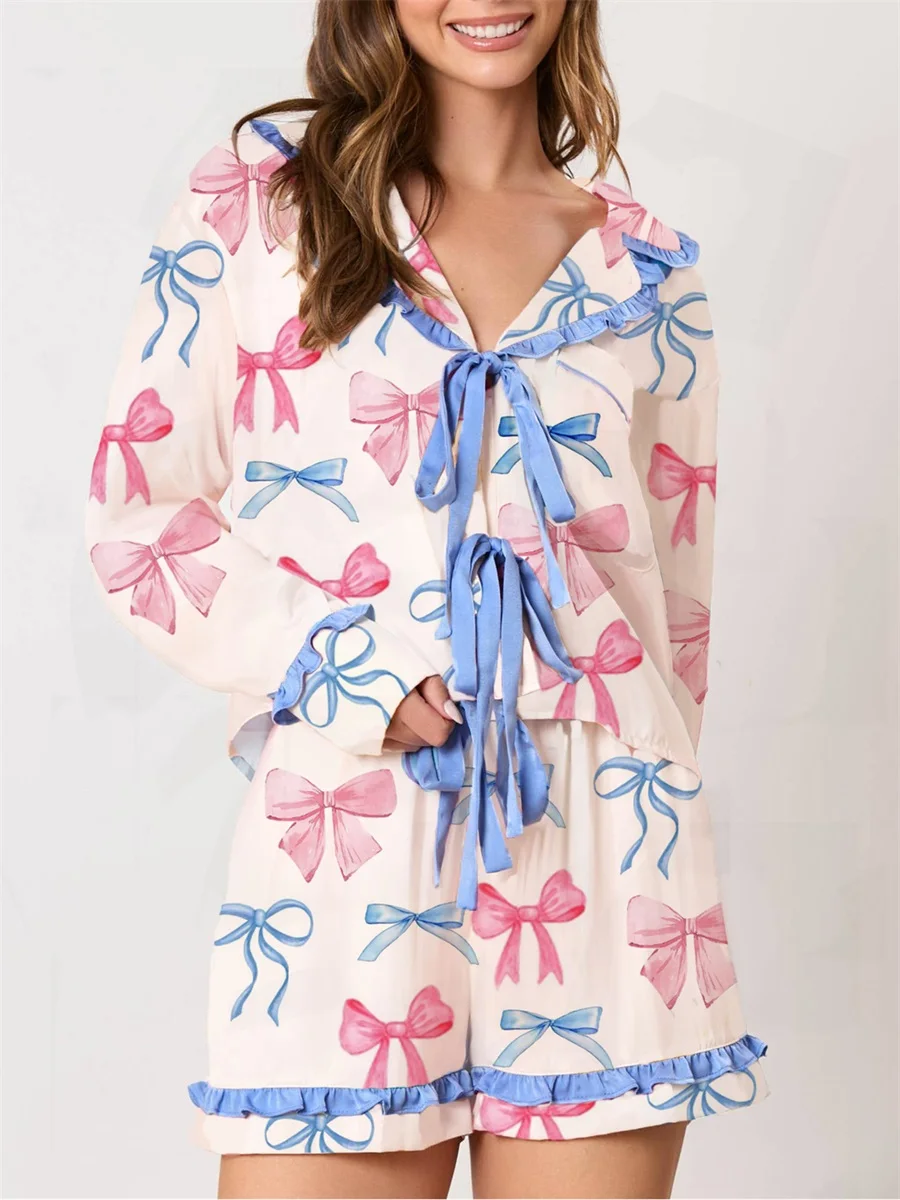 Women Y2k Cute Bow Pajamas Valentine's Day Heart Bow Tie Long Sleeve Button Shirt Ruffle Shorts 2 Piece Comfy Pajama Set
Women Y2k Cute Bow Pajamas Valentine's Day Heart Bow Tie Long Sleeve Button Shirt Ruffle Shorts 2 Piece Comfy Pajama Set