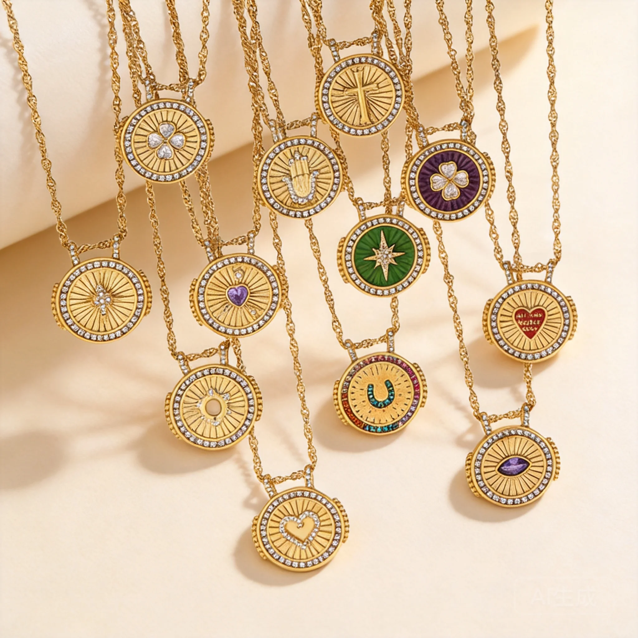 Fengshui Good Fortune Gold Plated Titanium Steel Necklace Cubic Zirconia Inlaid Coin Pendant Clover Heart Evil Eye Cross Charm
Fengshui Good Fortune Gold Plated Titanium Steel Necklace Cubic Zirconia Inlaid Coin Pendant Clover Heart Evil Eye Cross Charm