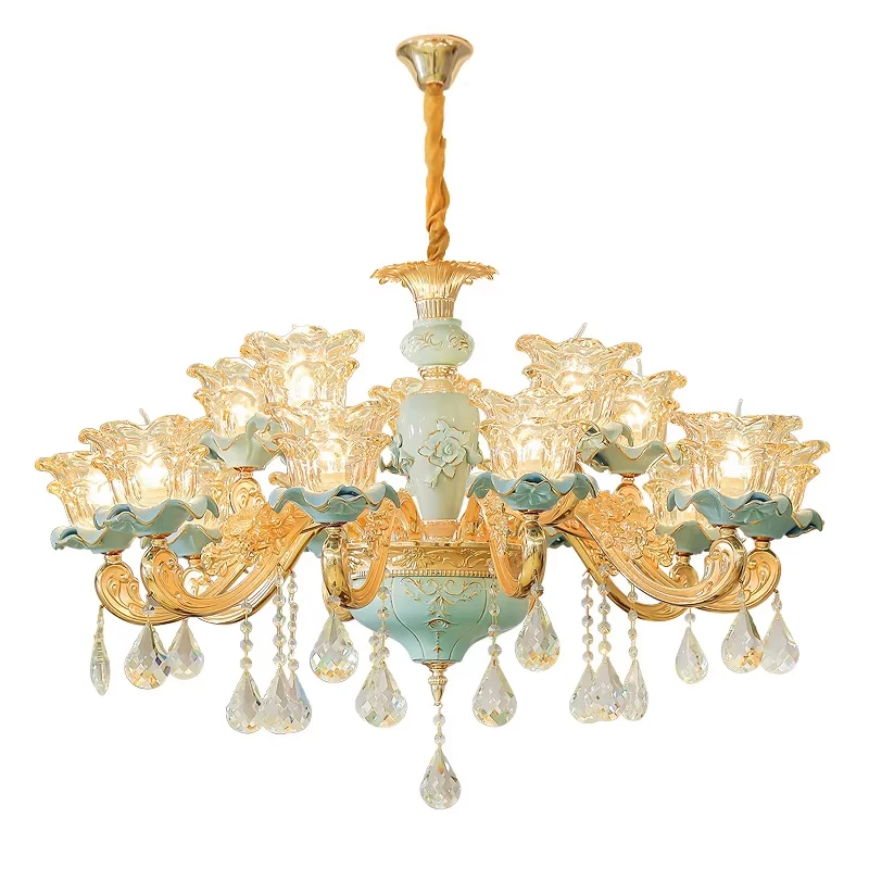 European Gold Chandelier Villa Living Room Atmospheric led Crystal Chandelier Modern Bedroom Dining Kitchen Ceramic Pendant Lamp
European Gold Chandelier Villa Living Room Atmospheric led Crystal Chandelier Modern Bedroom Dining Kitchen Ceramic Pendant Lamp