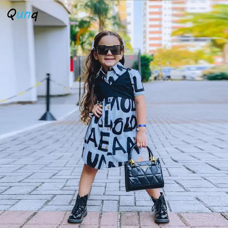 Qunq Summer New Girls Turn-down Collar Short Sleeve Splice Single Breasting Print A-line Dress Casual Kids Clothes Age 3T-8T
Qunq Summer New Girls Turn-down Collar Short Sleeve Splice Single Breasting Print A-line Dress Casual Kids Clothes Age 3T-8T
