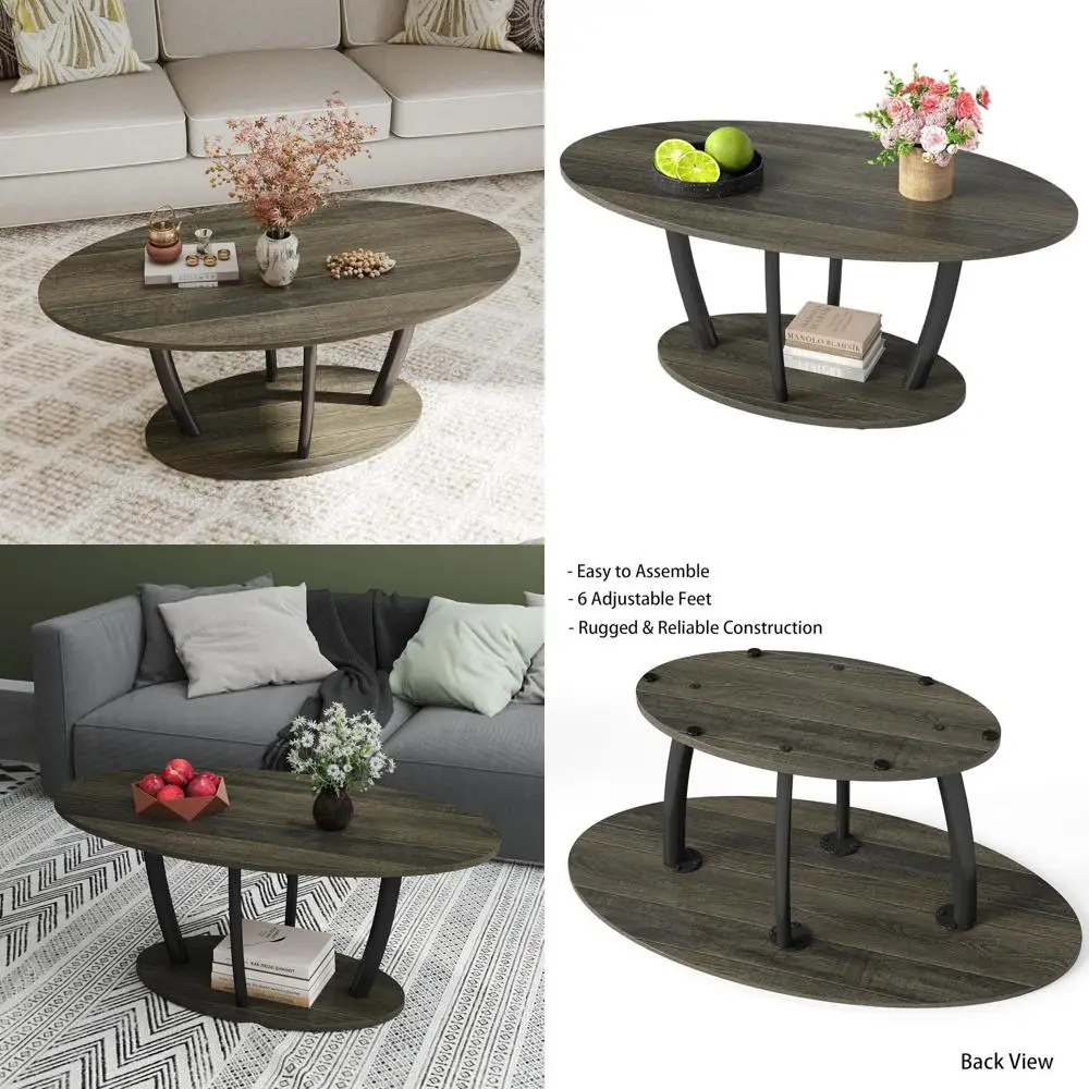 Gray Vintage-Style Narrow Oval Coffee Table with Metal Legs for Living Room, Includes Shelf, Easy Assembly
Gray Vintage-Style Narrow Oval Coffee Table with Metal Legs for Living Room, Includes Shelf, Easy Assembly