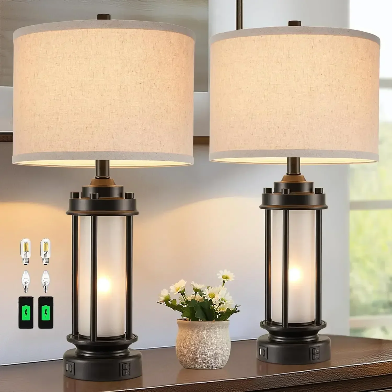 Set of 2 Modern Table Lamps for Living Room Bedroom, 25'' Black Retro Industrial Metal Lamp with Glass Nightlight, Contemporary
Set of 2 Modern Table Lamps for Living Room Bedroom, 25'' Black Retro Industrial Metal Lamp with Glass Nightlight, Contemporary