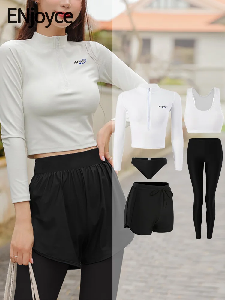 Women Long Sleeve Rash Guard Print 5 Pieces Swimsuit Zipper Swimwear with shorts Bathing Suits Surfing Suits Pad Long Pants
Women Long Sleeve Rash Guard Print 5 Pieces Swimsuit Zipper Swimwear with shorts Bathing Suits Surfing Suits Pad Long Pants