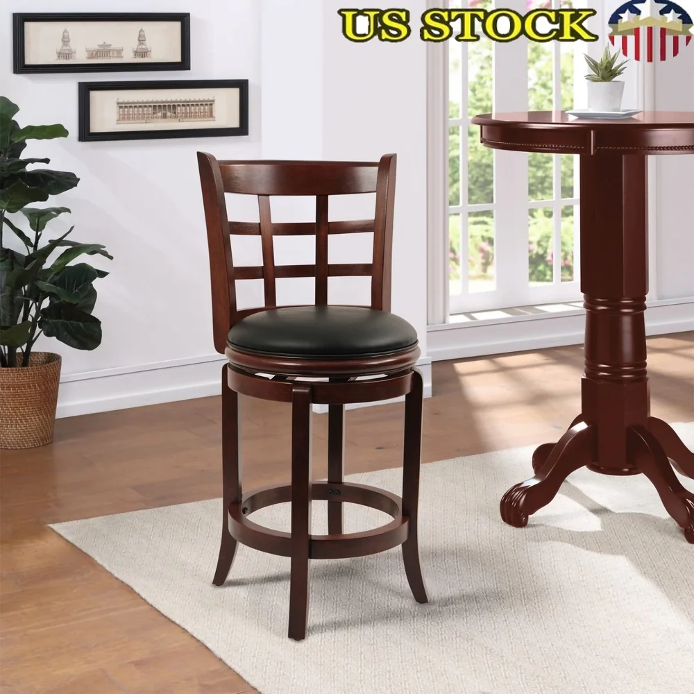 High Back Swivel Wood Counter Stool Cherry Finish Durable Faux Leather Seat Solid Hardwood Frame Elegant Design Easy Clean Ideal
High Back Swivel Wood Counter Stool Cherry Finish Durable Faux Leather Seat Solid Hardwood Frame Elegant Design Easy Clean Ideal